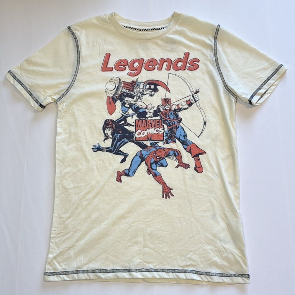 Marvel Legends Boys Off White Short Sleeve Graphic Tee Size Large